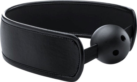 Shots Toys Ouch! Brace Ball Gag Black Leather Neck Brace BDSM Restraint - Bondage Gags and Bits
