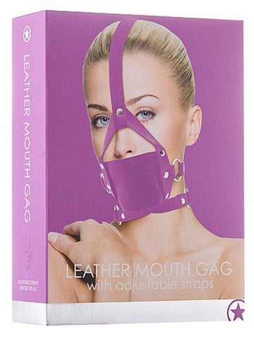 Shots Toys Ouch! Leather Mouth Gag Purple Adjustable Leather Restraint - Bondage Gags and Bits