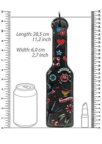Shots Toys OUCH! Printed Paddle Old School Premium Leather BDSM Impact Play - Paddles And Slappers