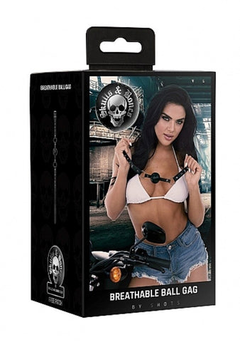 Shots Toys Ouch! Skull and Bones Breathable Ball Gag with Safety Holes - Bondage Gags and Bits