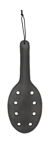 Shots Toys Pain Saddle Leather Paddle with 8 Holes Wrist Loop - Paddles And Slappers