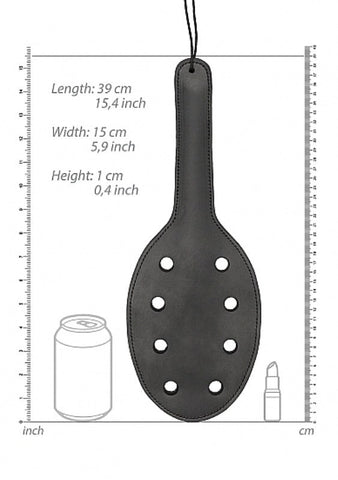 Shots Toys Pain Saddle Leather Paddle with 8 Holes Wrist Loop - Paddles And Slappers