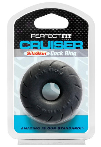 Perfect Fit SilaSkin Cruiser Stretchy Cock Ring 2.5 in. Black with SilaSkin - Stretchy Cock Rings