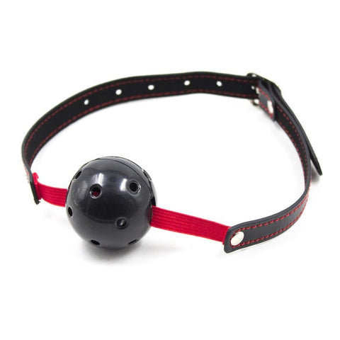 BDStyle Pin Buckle Breathable O Ring Red & Black Strap Ball Gag - Bondage Gags and Bits