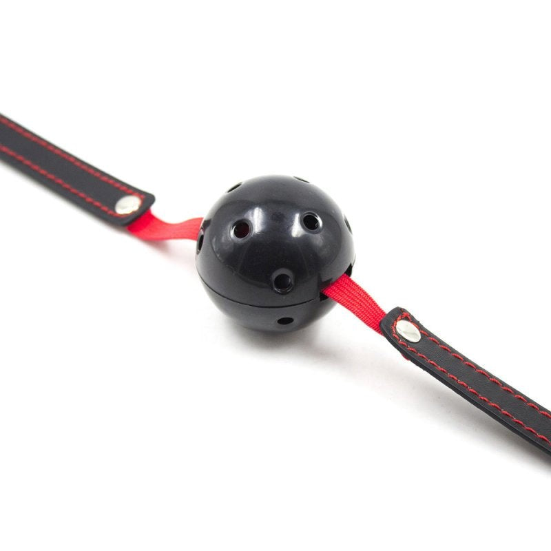 BDStyle Pin Buckle Breathable O Ring Red & Black Strap Ball Gag - Bondage Gags and Bits