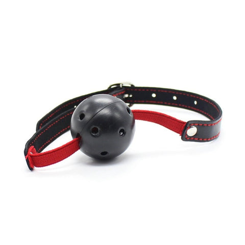 BDStyle Pin Buckle Breathable O Ring Red & Black Strap Ball Gag - Bondage Gags and Bits