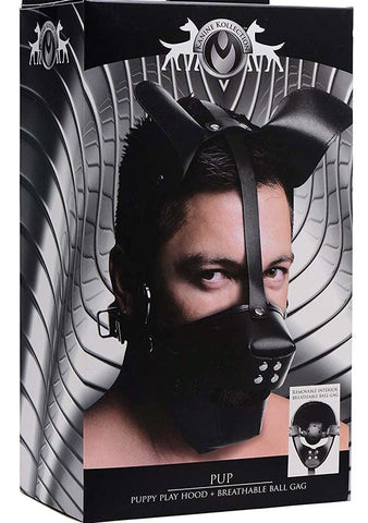 XR Brands Pup Puppy Play Hood and Breathable Ball Gag Adjustable Straps - Bondage Gags and Bits