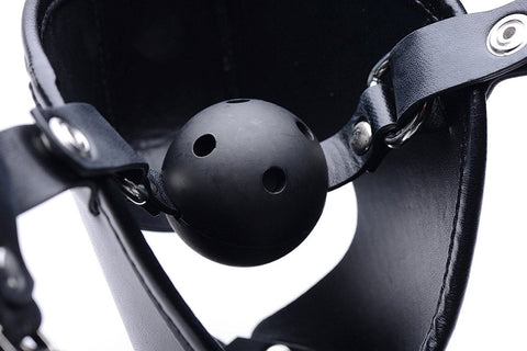 XR Brands Pup Puppy Play Hood and Breathable Ball Gag Adjustable Straps - Bondage Gags and Bits
