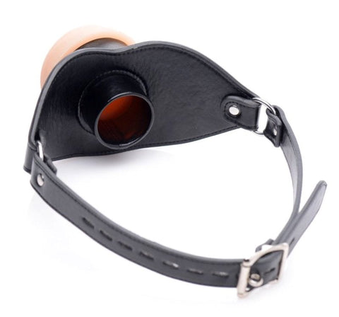 XR Brands Pussy Face Oral Sex Mouth Gag with Realistic Vulva Opening - Bondage Gags and Bits