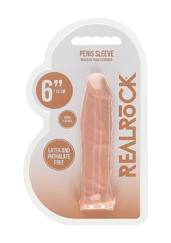 Shots Toys Realrock Skin Penis Sleeve 6 Inch Realistic TPE Extension - - Penis Sleeves and Extenders