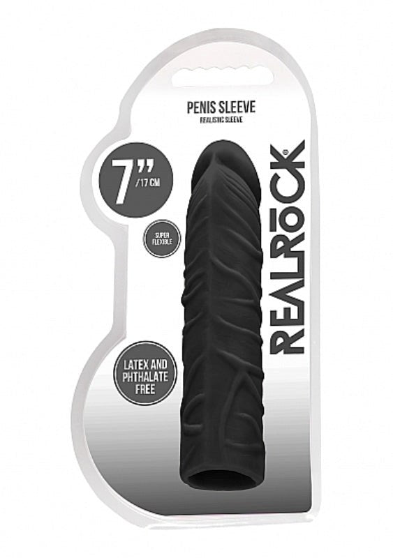 Shots Toys Realrock Skin Penis Sleeve 7 Inch Size Enhancement - - Penis Sleeves and Extenders
