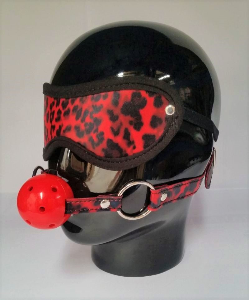 BDStyle Red Leopard Ball Gag & Eye Mask Set for Sensory Deprivation Play - Bondage Gags and Bits