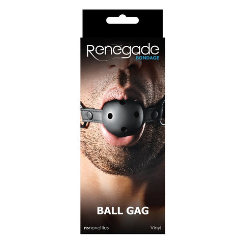 NS Novelties Renegade Bondage Ball Gag Black Vinyl Construction - Bondage Gags and Bits