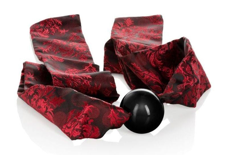 California Exotics Scandal Ball Gag Red Black Straps Silicone Ball - Bondage Gags and Bits