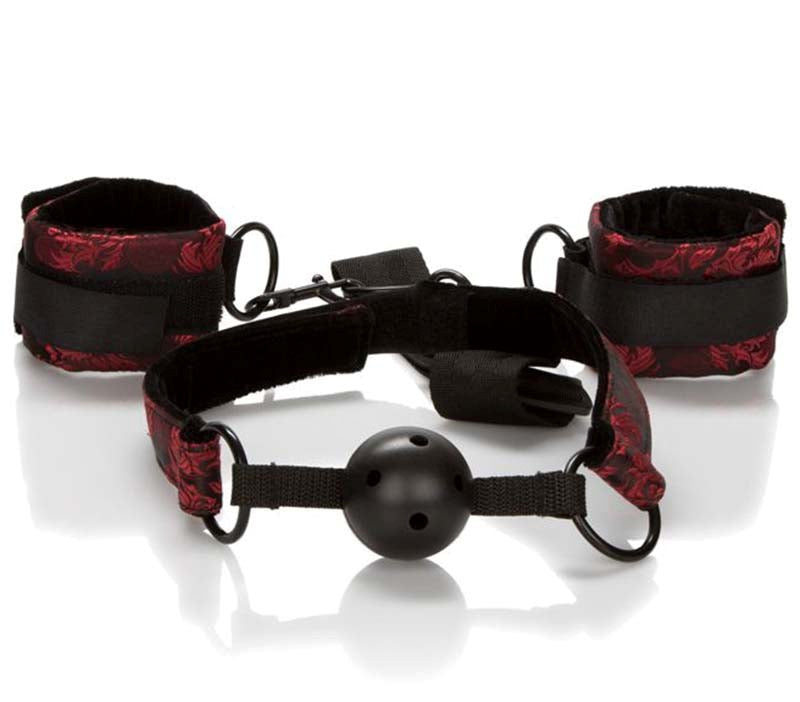 California Exotics Scandal Breathable Ball Gag With Cuffs BDSM Set - Bondage Gags and Bits