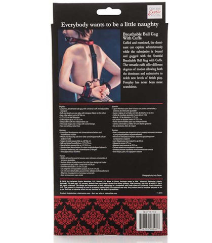 California Exotics Scandal Breathable Ball Gag With Cuffs BDSM Set - Bondage Gags and Bits