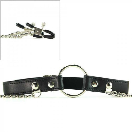 XR Brands Seize O Ring Gag With Nipple Clamps BDSM Bondage Set - - Bondage Gags and Bits