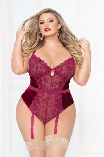 Seven til Midnight Smooth Like Velvet Womens Teddy Plus Size Lingerie - - Teddies and Bodysuits