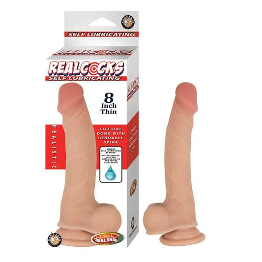 REALCOCKS Self Lubricating 8 Inch Thin Harnsess Compatible - - Realistic Dildos