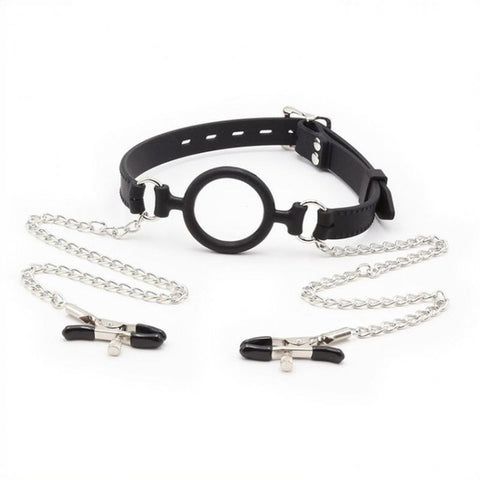 BDStyle Silicone O Ring Gag With Nipple Clamp Bondage Set - Bondage Gags and Bits