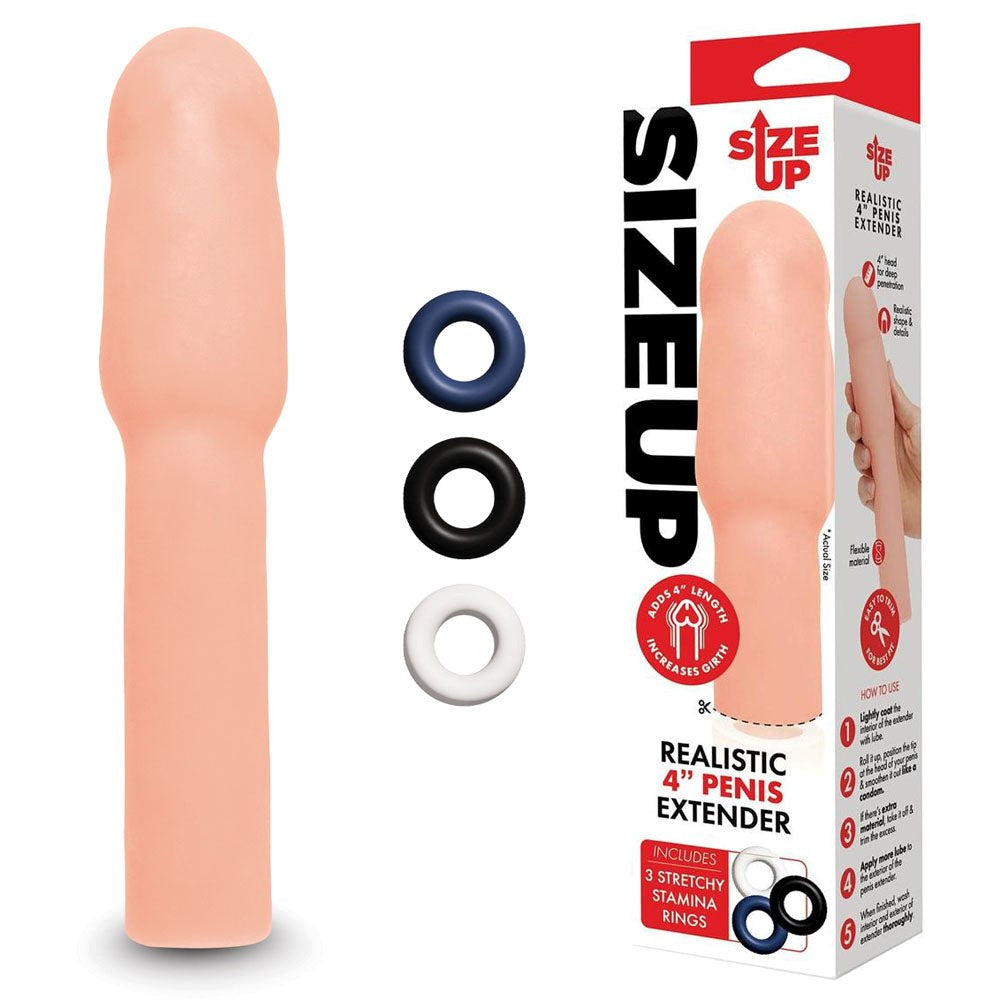 Xgen Products Size Up Mens Realistic Penis Extender Sleeve with Stamina Rings - - Penis Sleeves and Extenders