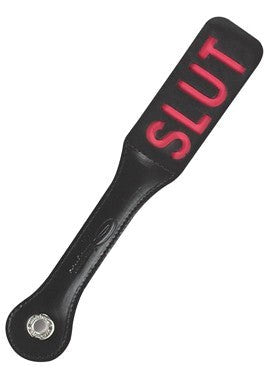 Sportsheets 12 Inch Leather Slut Impression Paddle Hand Stitched BDSM Impact - Paddles And Slappers
