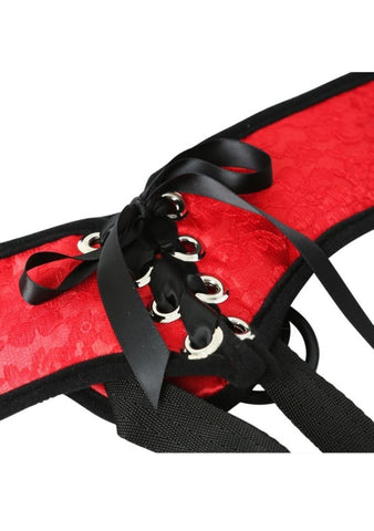 Sportsheets Red Lace Corsette Strap On with Adjustable Harness Design - Strap On Sextoys