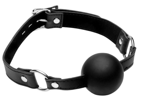 XR Brands Strict XL Silicone Gag Ball 2 Inch Black with Locking Buckle - Bondage Gags and Bits