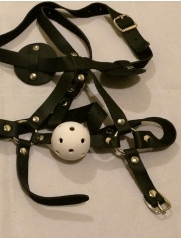 Hells Couture WildSecrets Gag & Blinker Leather Bondage Set - Bondage Gags and Bits