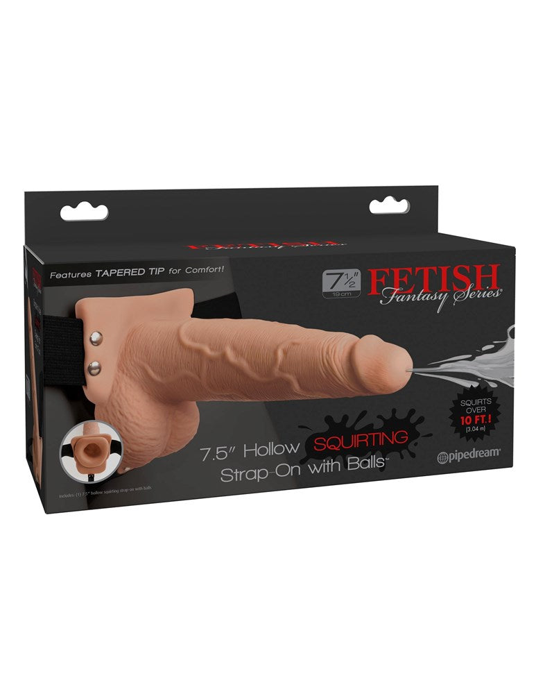 Pipedream Products Fetish Fantasy 7.5 Inch Hollow Squirting Strap On with Balls - Strap On Sextoys