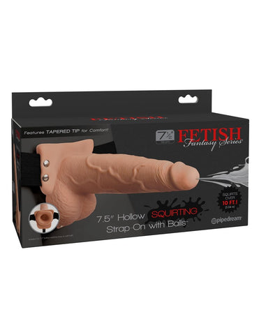 Pipedream Products Fetish Fantasy 7.5 Inch Hollow Squirting Strap On with Balls - Strap On Sextoys