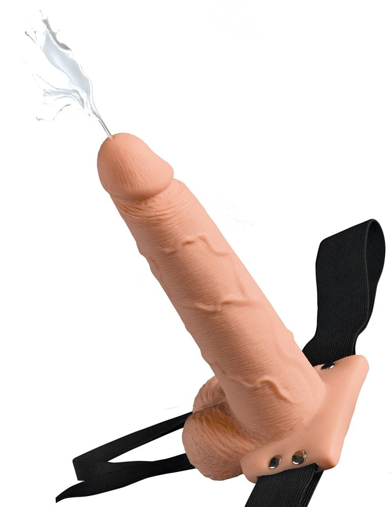 Pipedream Products Fetish Fantasy 7.5 Inch Hollow Squirting Strap On with Balls - Strap On Sextoys