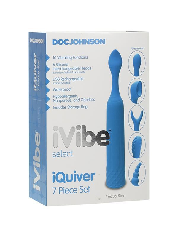 Doc Johnson IVibe Select iQuiver 7 Piece Set Periwinkle Rechargeable Vibrator - Personal Massagers