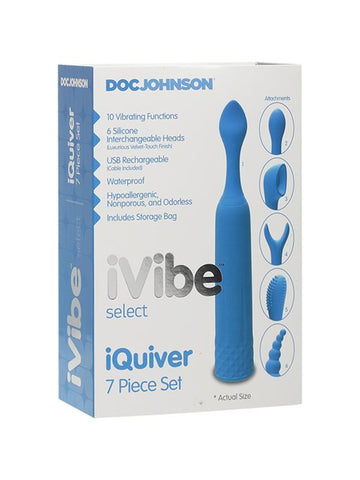 Doc Johnson IVibe Select iQuiver 7 Piece Set Periwinkle Rechargeable Vibrator - Personal Massagers