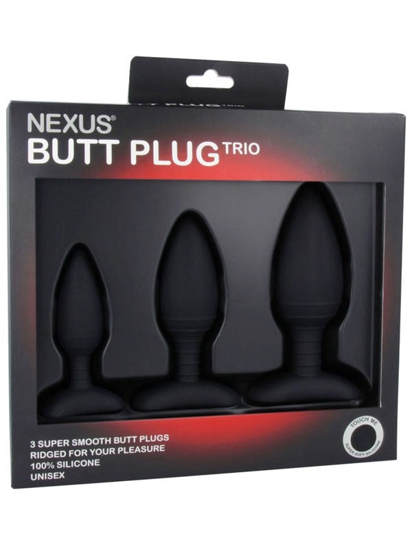 Nexus Sex Toys BUTT PLUG TRIO 3 Size Solid Silicone Black Progressive Set - - Personal Massagers