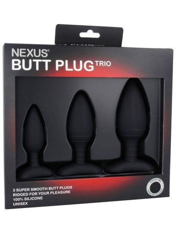 Nexus Sex Toys BUTT PLUG TRIO 3 Size Solid Silicone Black Progressive Set - Personal Massagers