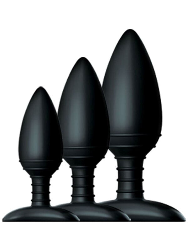 Nexus Sex Toys BUTT PLUG TRIO 3 Size Solid Silicone Black Progressive Set - - Personal Massagers