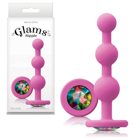 NS Novelties Glams Ripple Rainbow Gem Butt Plug Pink with Rainbow Gem Base - Butt Plugs