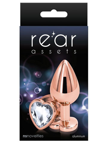 NS Novelties Rear Assets Rose Gold Heart Butt Plug Medium Chrome Aluminum - Butt Plugs