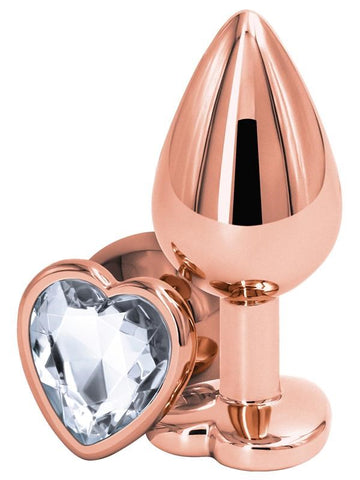 NS Novelties Rear Assets Rose Gold Heart Butt Plug Medium Chrome Aluminum - Butt Plugs