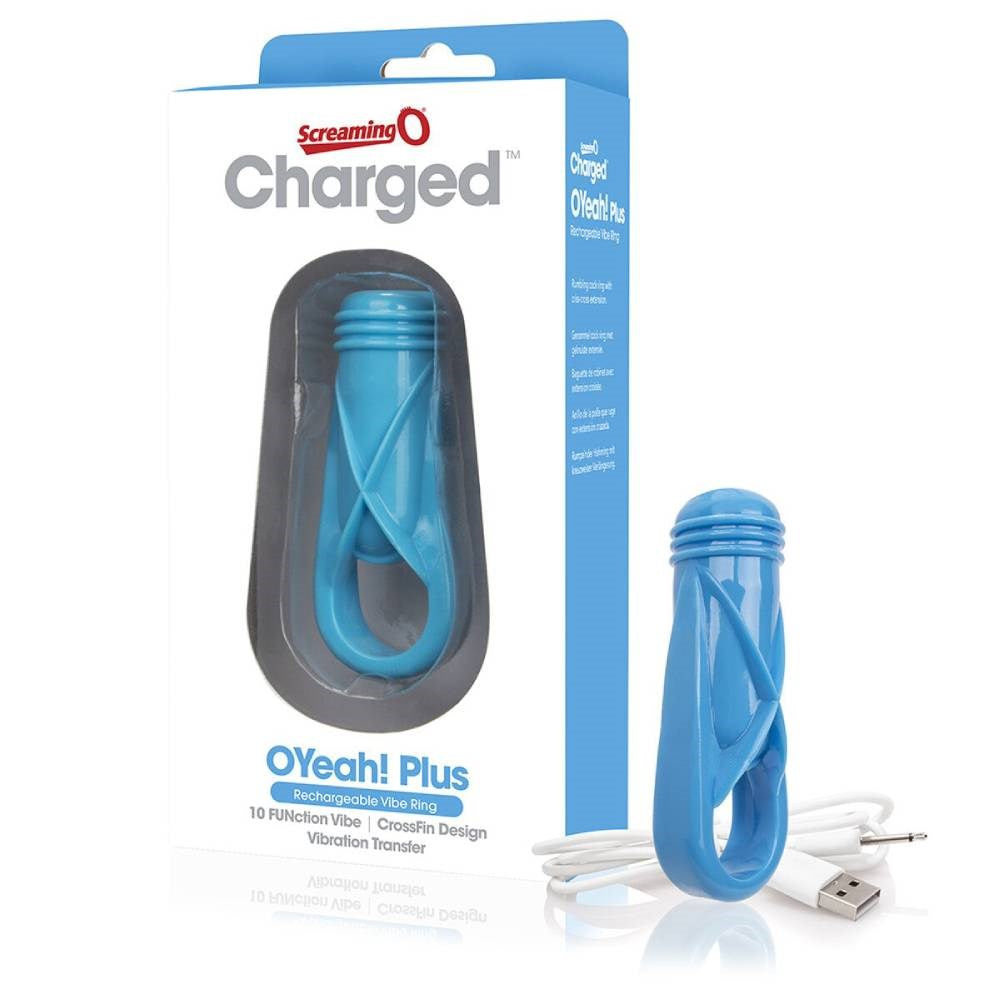 Screaming O Charged Oyeah! Plus Vibrating Cock Ring with CrossFin Extension - - Vibrating Cock Rings