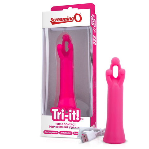 Screaming O Singles Charged Tri It Pink Single Vibrator with Triple Stimulation - Personal Massagers