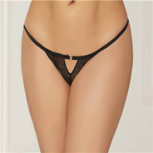 Seven til Midnight Lace Heart Open Crotch Panty 3X/4X with Gold Heart Ring - - G-Strings, Panties and Shorts