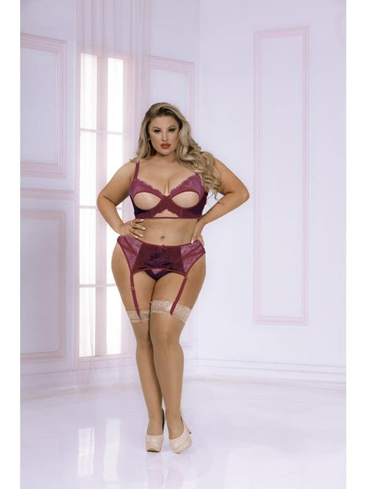 Seven til Midnight Velvet Crush Bra Set Wine Luxurious Plus Size Lingerie - - Bras and Bra Sets