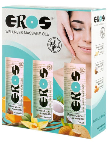 Eros Three Pack Vanilla Caramel Cocos Wellness Massage Oil for Sensual Touch - Massage Oils and Lubricants