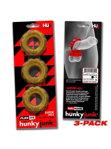 Hunkyjunk Super Huj 3 Pack Cock Rings Bronze Metallic Max Stretch Design - Cock Ring Sets