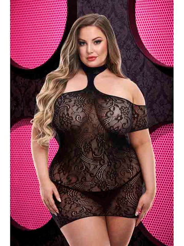 Xgen Products Lapdance Lingerie Cut Out Lace Mini Dress Black XL ENV Seductive - Body Stockings