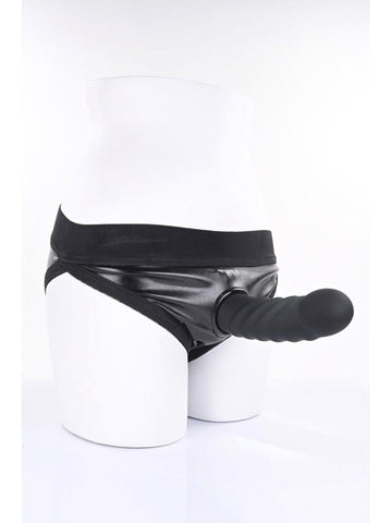 Sportsheets Merge Banx Ribbed Hollow Dildo Black 8 Inch Body Safe - Realistic Dildos