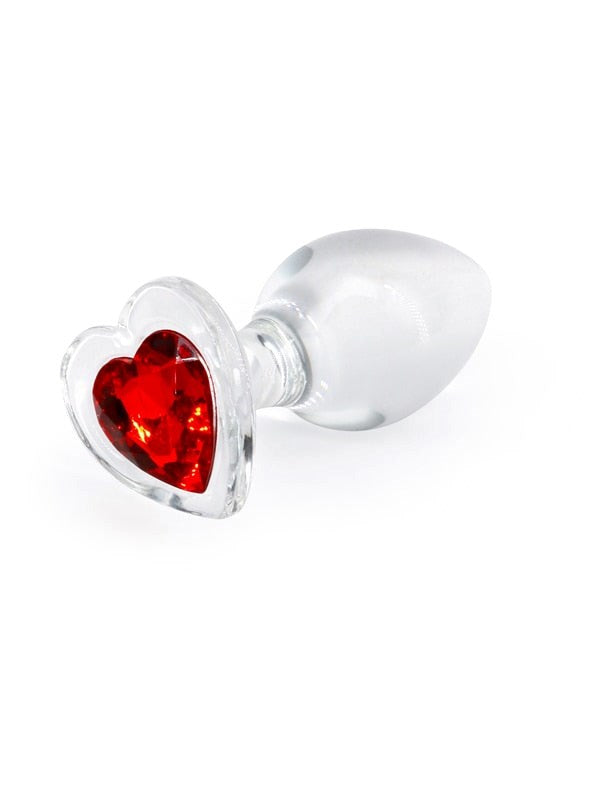 NS Novelties Crystal Desires Red Heart Butt Plug Medium Borosilicate Glass - - Butt Plugs