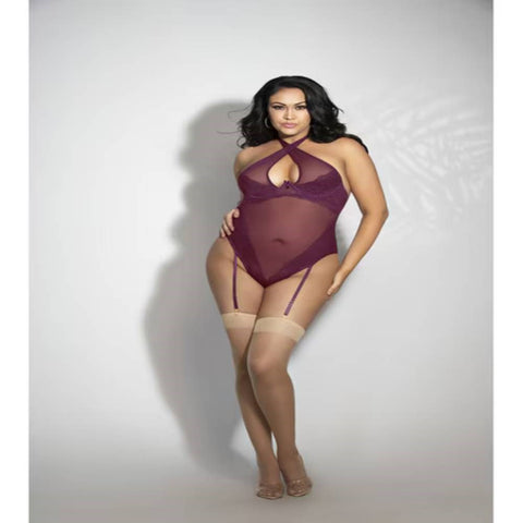 Seven til Midnight Lace and Mesh Teddy with Removable Straps 3X/4X - Teddies and Bodysuits